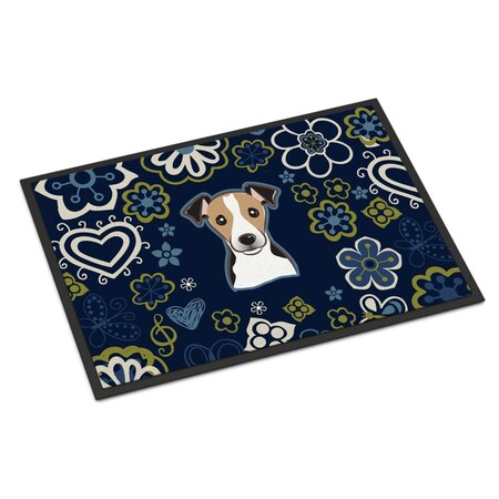 Carolines Treasures 24 x 36 in. Blue Flowers Jack Russell Terrier Indoor or Outdoor Mat BB5112JMAT